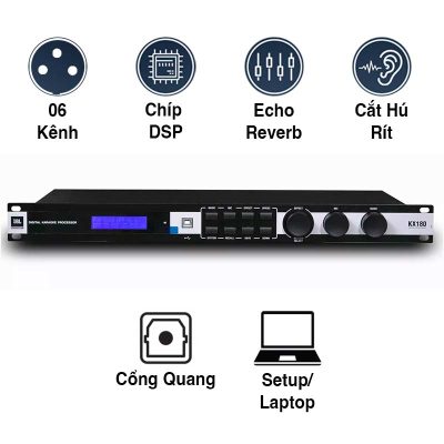 Vang số JBL KX180A (Chính Hãng), Chống hú Rít, 6CH, DSP, Optical